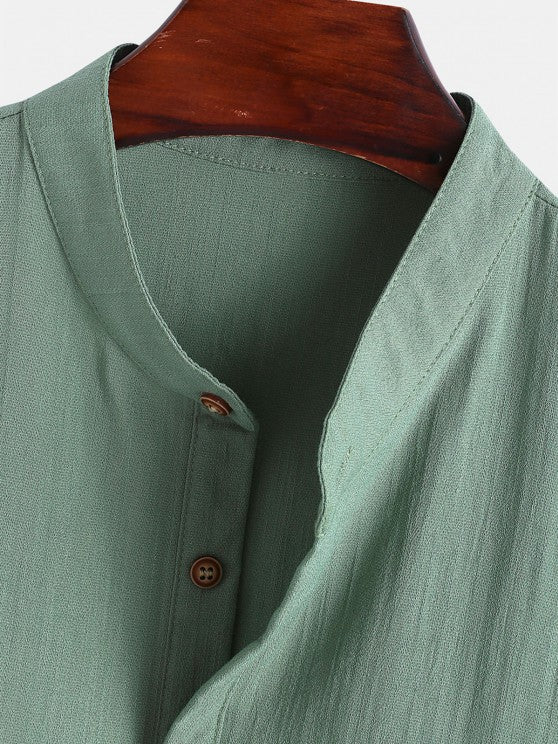 Half Button Shirt And Drawstring Shorts Set - Grafton Collection