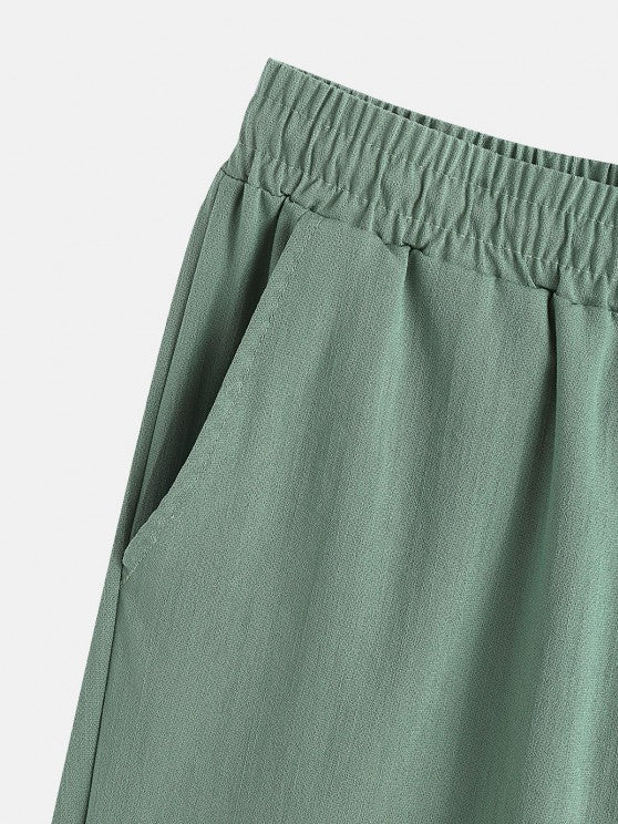 Half Button Shirt And Drawstring Shorts Set - Grafton Collection