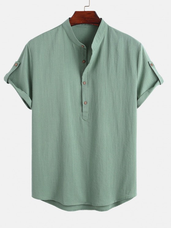 Half Button Shirt And Drawstring Shorts Set - Grafton Collection