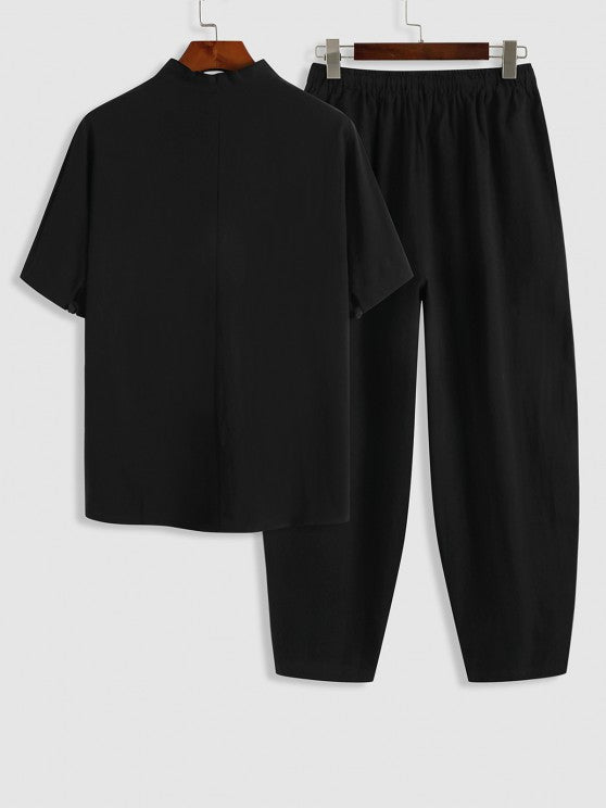 Linen Textured Popover Shirt And Pants Set - Grafton Collection