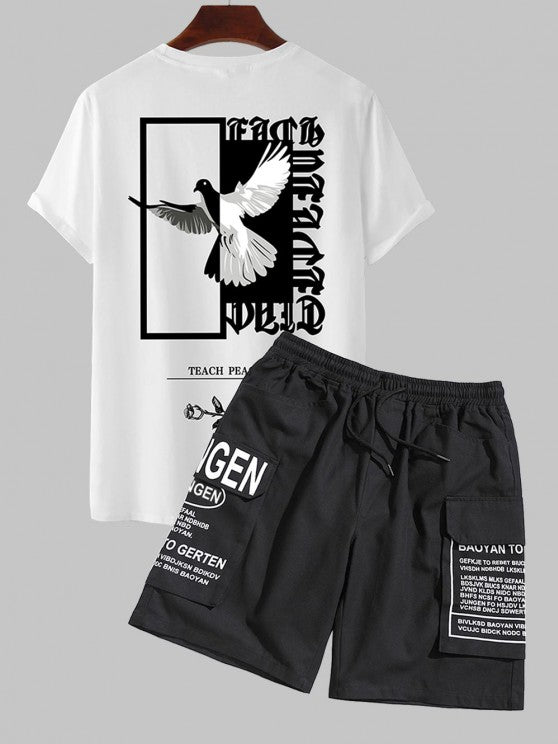 Eagle Letter T Shirt And Cargo Shorts - Grafton Collection