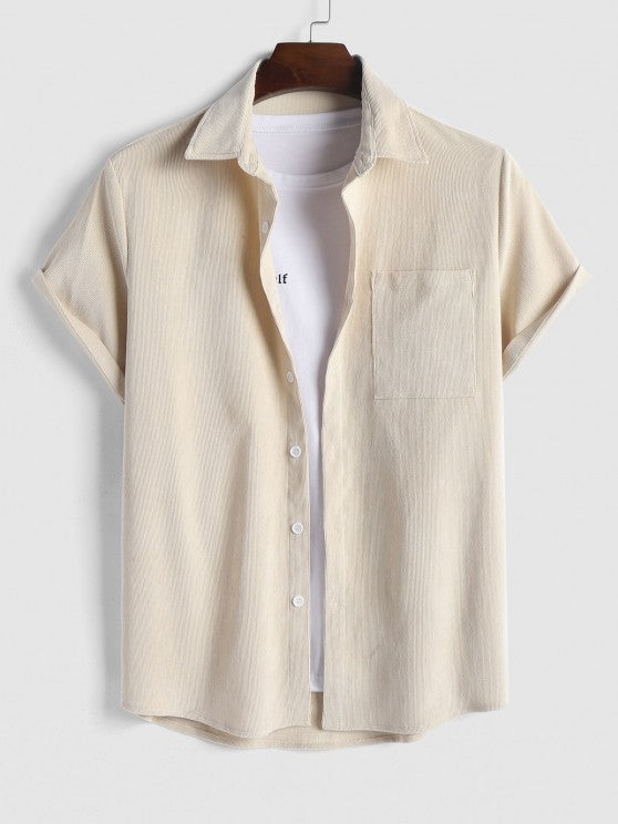 Front Pocket Shirt And Plain Corduroy Shorts Set - Grafton Collection