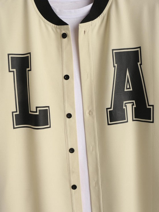 LA Print Stand Collar Shirt With Shorts Set - Grafton Collection