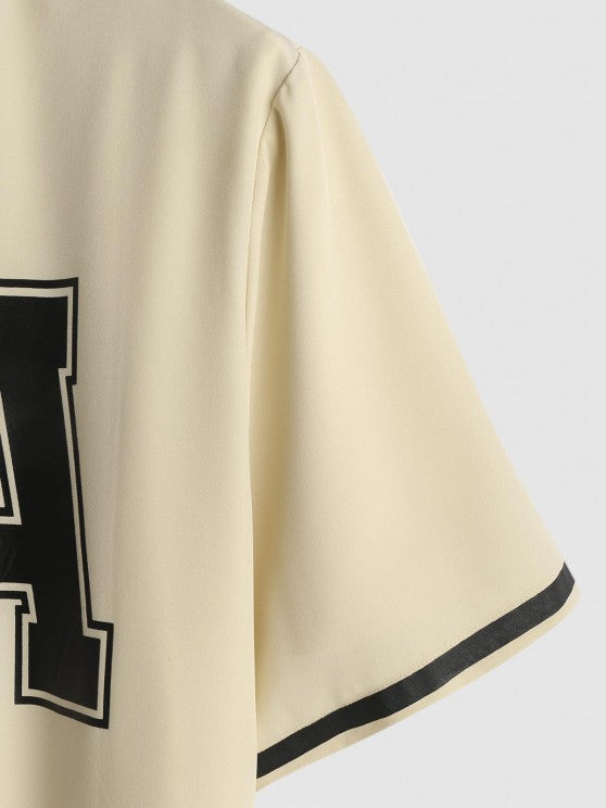 LA Print Stand Collar Shirt With Shorts Set - Grafton Collection