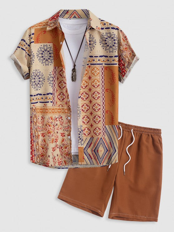 Retro Floral Print And Casual Shorts Set - Grafton Collection