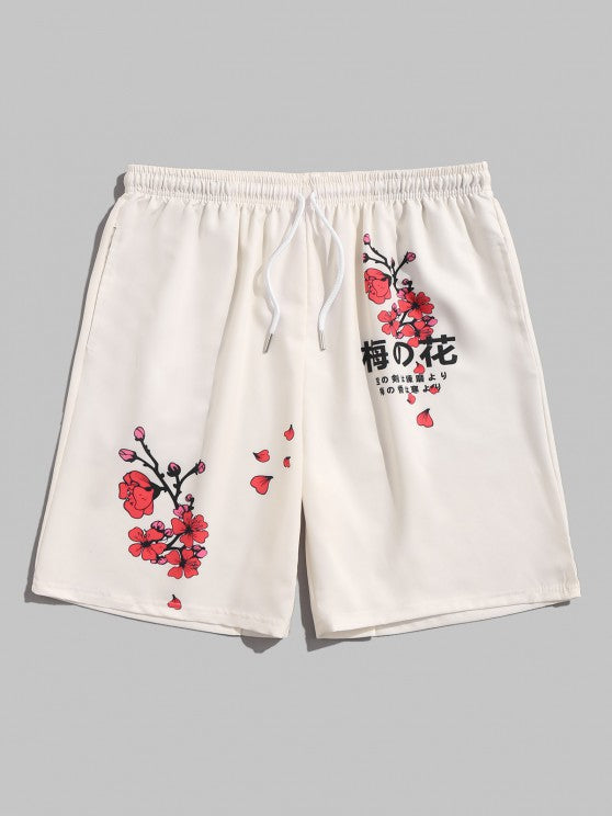 Plum Blossom Print And Board Shorts Set - Grafton Collection