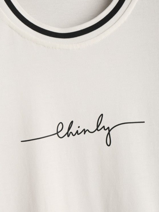 Letter Print T Shirt And Graphic Shorts Set - Grafton Collection