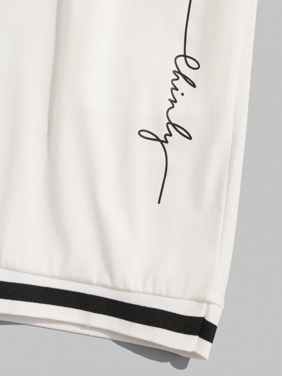 Letter Print T Shirt And Graphic Shorts Set - Grafton Collection