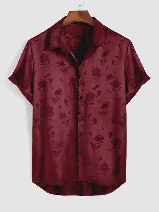 Rose Pattern Short Sleeve Shirt And Shorts Set - Grafton Collection
