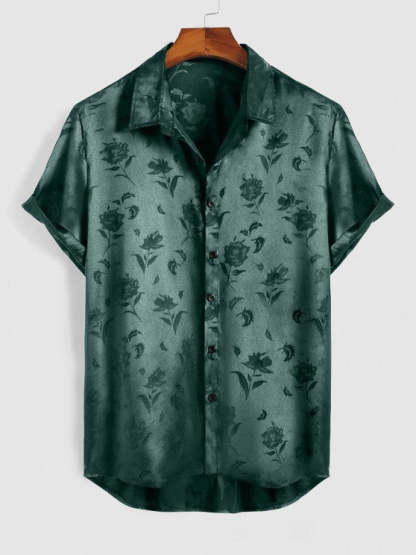 Rose Pattern Short Sleeve Shirt And Shorts Set - Grafton Collection