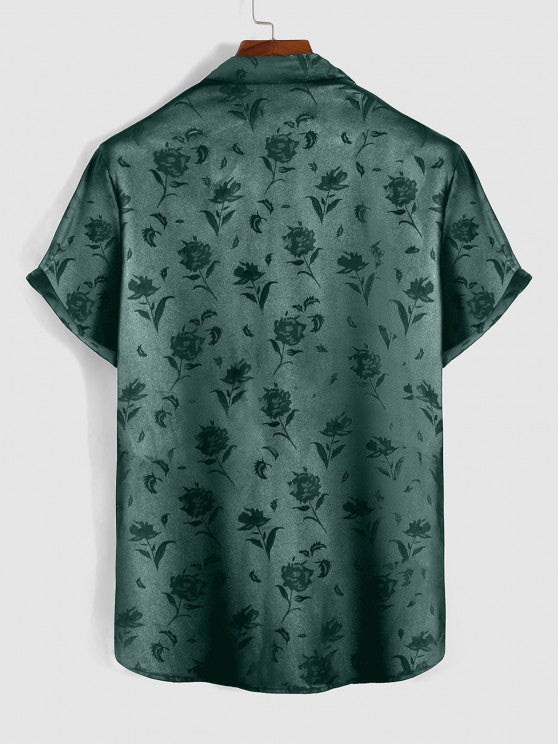 Rose Pattern Short Sleeve Shirt And Shorts Set - Grafton Collection