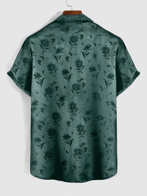 Rose Pattern Short Sleeve Shirt And Shorts Set - Grafton Collection