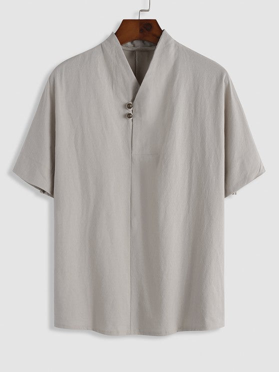 Linen Textured Popover Shirt And Pants Set - Grafton Collection