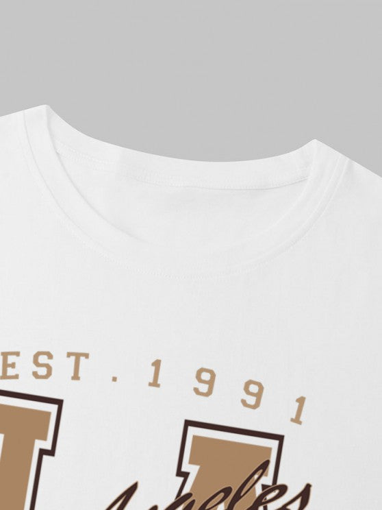 Letter Printed T-Shirt And Casual Shorts Set - Grafton Collection