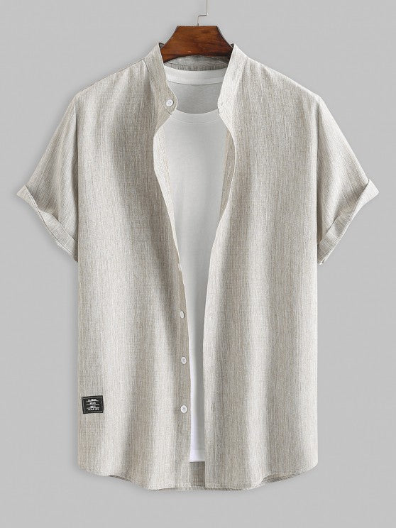 Stand Collar Shirt And Drawstring Shorts - Grafton Collection