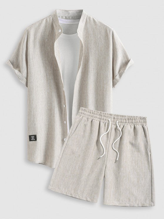 Stand Collar Shirt And Drawstring Shorts - Grafton Collection