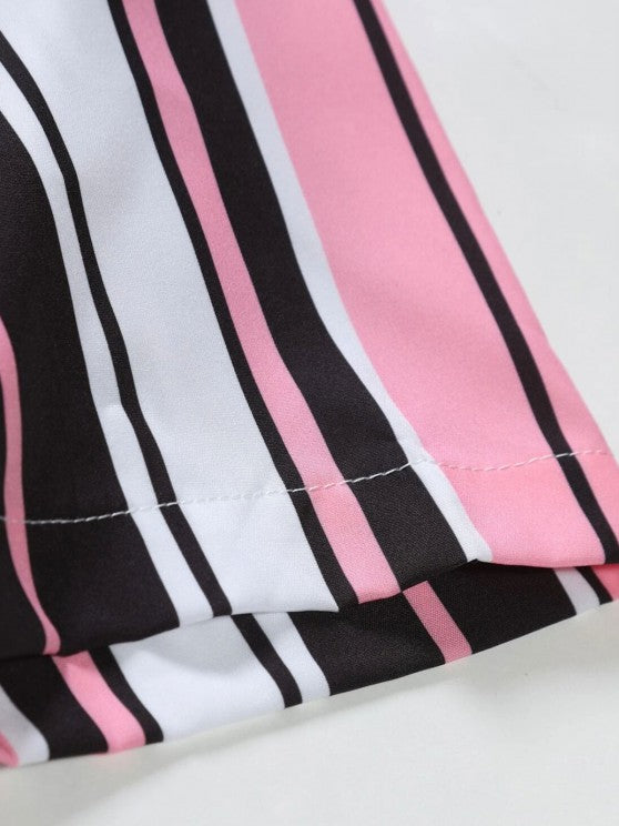 Vertical Stripes Shirt And Casual Shorts Set - Grafton Collection