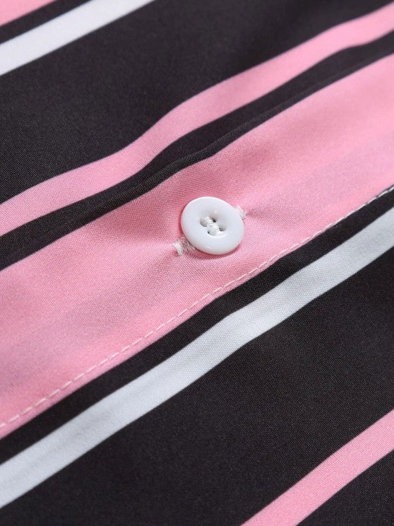 Vertical Stripes Shirt And Casual Shorts Set - Grafton Collection