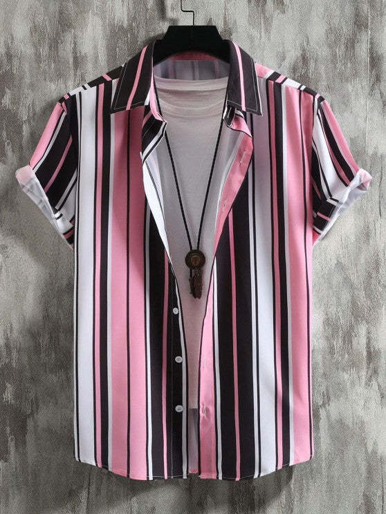 Vertical Stripes Shirt And Casual Shorts Set - Grafton Collection