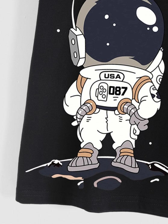 Cartoon Astronaut Pattern T Shirt And Shorts Set - Grafton Collection