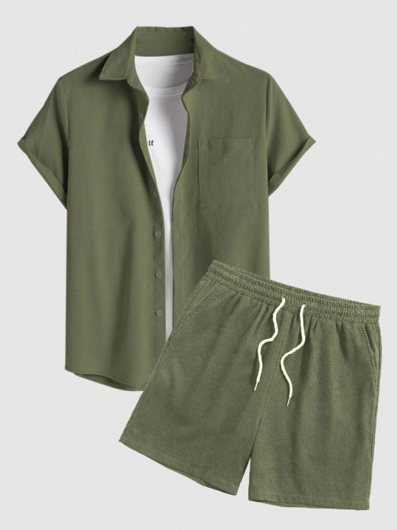 Drawstring Casual Basic Shirt And Shorts Set - Grafton Collection