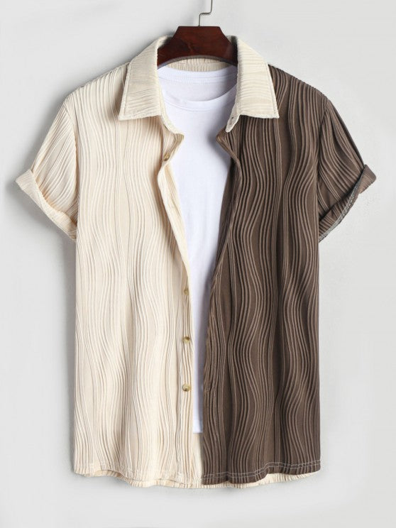 Two Tone Textured Shirt With Shorts Set - Grafton Collection