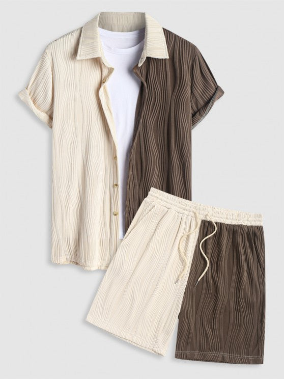 Two Tone Textured Shirt With Shorts Set - Grafton Collection