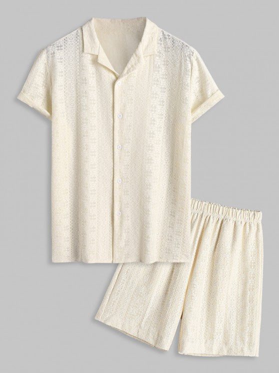 2 Pieces Plain Netted Shirt And Shorts - Grafton Collection