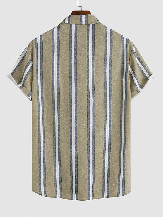 Striped Pattern Shirt And Casual Shorts Set - Grafton Collection