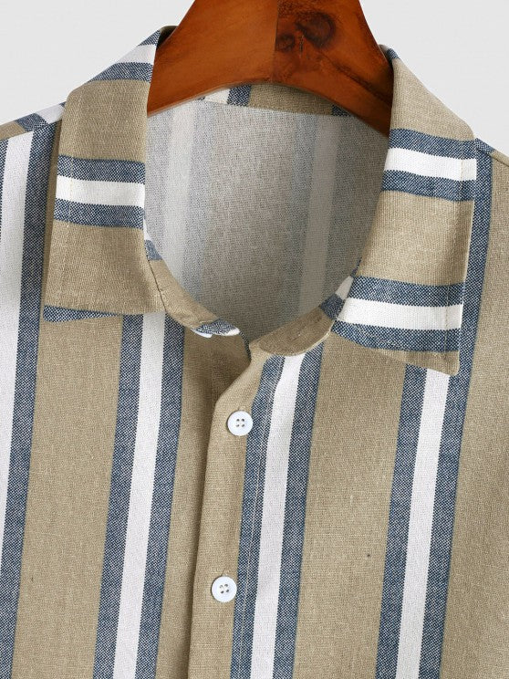 Striped Pattern Shirt And Casual Shorts Set - Grafton Collection