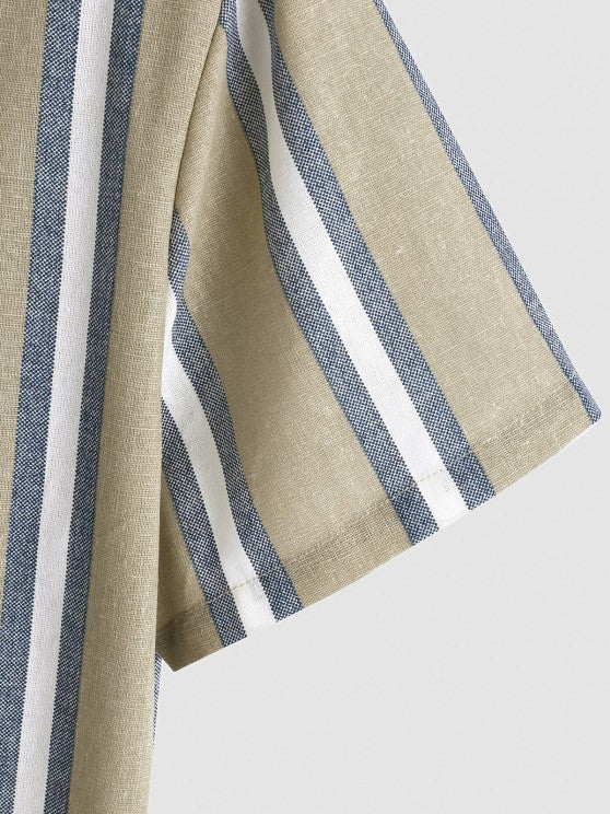 Striped Pattern Shirt And Casual Shorts Set - Grafton Collection