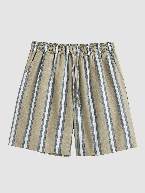 Striped Pattern Shirt And Casual Shorts Set - Grafton Collection
