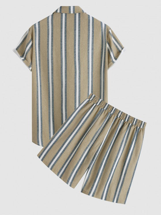 Striped Pattern Shirt And Casual Shorts Set - Grafton Collection