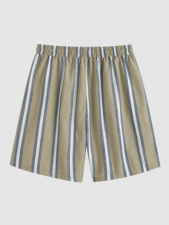 Striped Pattern Shirt And Casual Shorts Set - Grafton Collection