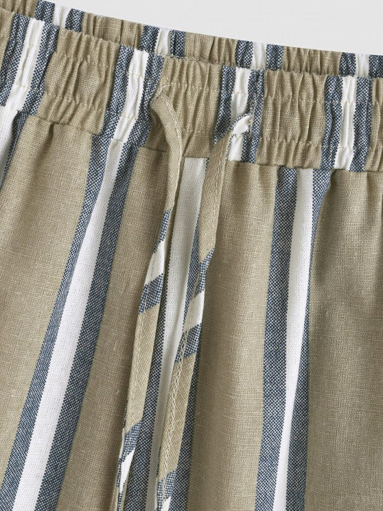 Striped Pattern Shirt And Casual Shorts Set - Grafton Collection