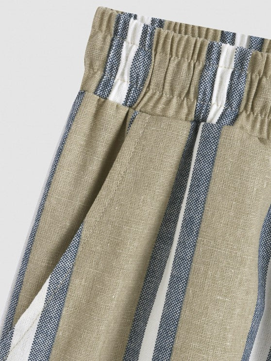 Striped Pattern Shirt And Casual Shorts Set - Grafton Collection