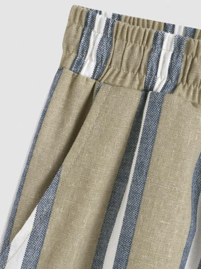 Striped Pattern Shirt And Casual Shorts Set - Grafton Collection
