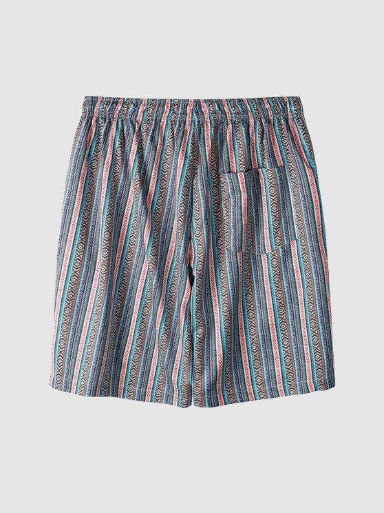 Retro Striped Geo Pattern Short Sleeves Shirt And Shorts Set - Grafton Collection