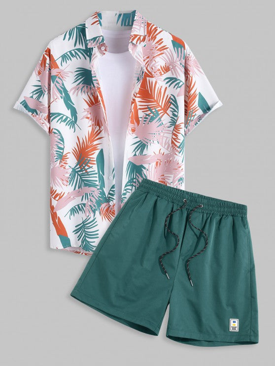 Tropical Palm Printed Shirt And Shorts - Grafton Collection