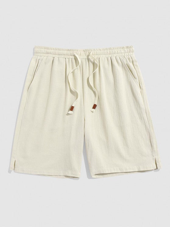 V Neck Plain Shirt And Drawstring Shorts - Grafton Collection