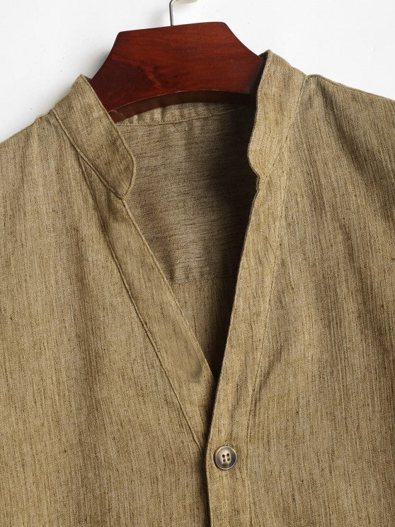 V Neck Plain Shirt And Drawstring Shorts - Grafton Collection