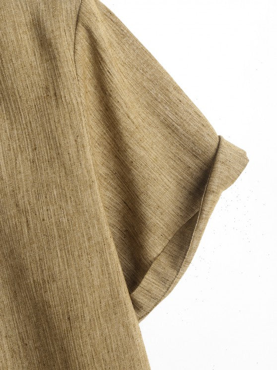 V Neck Plain Shirt And Drawstring Shorts - Grafton Collection