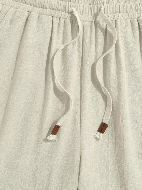 V Neck Plain Shirt And Drawstring Shorts - Grafton Collection