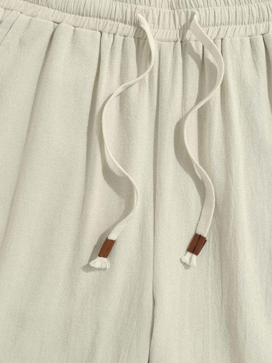 V Neck Plain Shirt And Drawstring Shorts - Grafton Collection