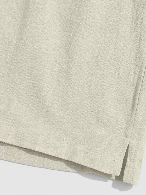 V Neck Plain Shirt And Drawstring Shorts - Grafton Collection