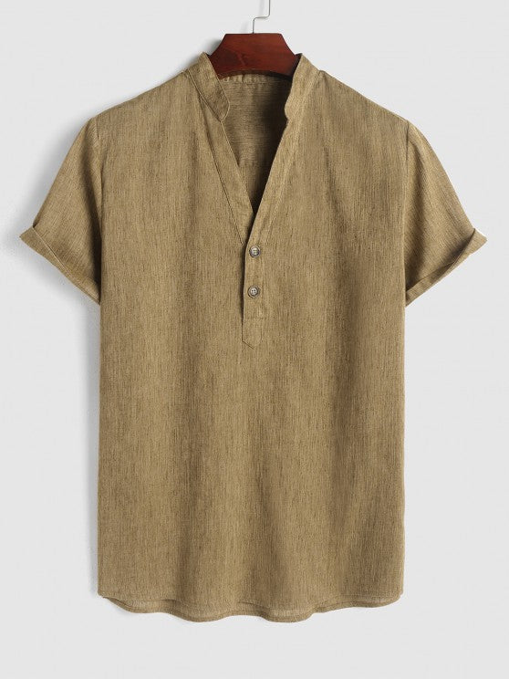 V Neck Plain Shirt And Drawstring Shorts - Grafton Collection