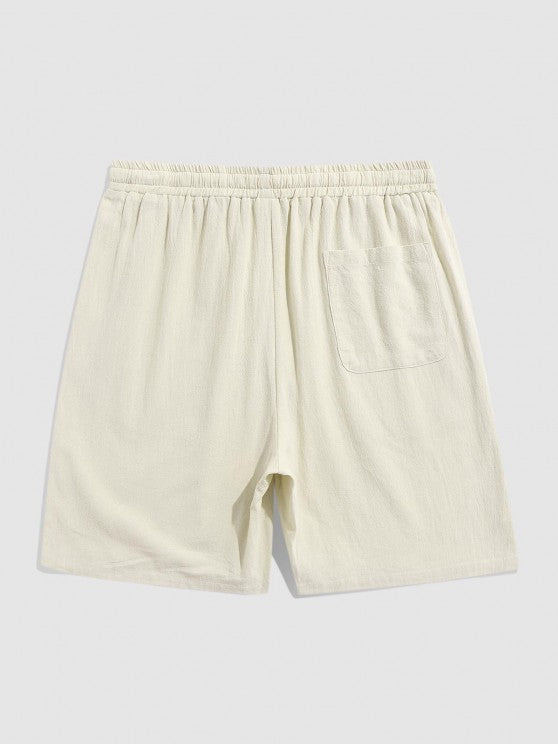 V Neck Plain Shirt And Drawstring Shorts - Grafton Collection
