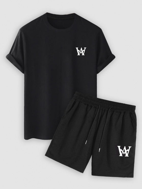 Graphic Printed Short Sleeves T Shirt And Casual Shorts Set - Grafton Collection
