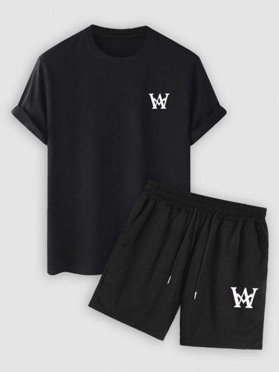 Graphic Printed Short Sleeves T Shirt And Casual Shorts Set - Grafton Collection