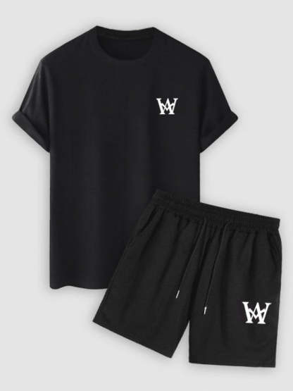 Graphic Printed Short Sleeves T Shirt And Casual Shorts Set - Grafton Collection